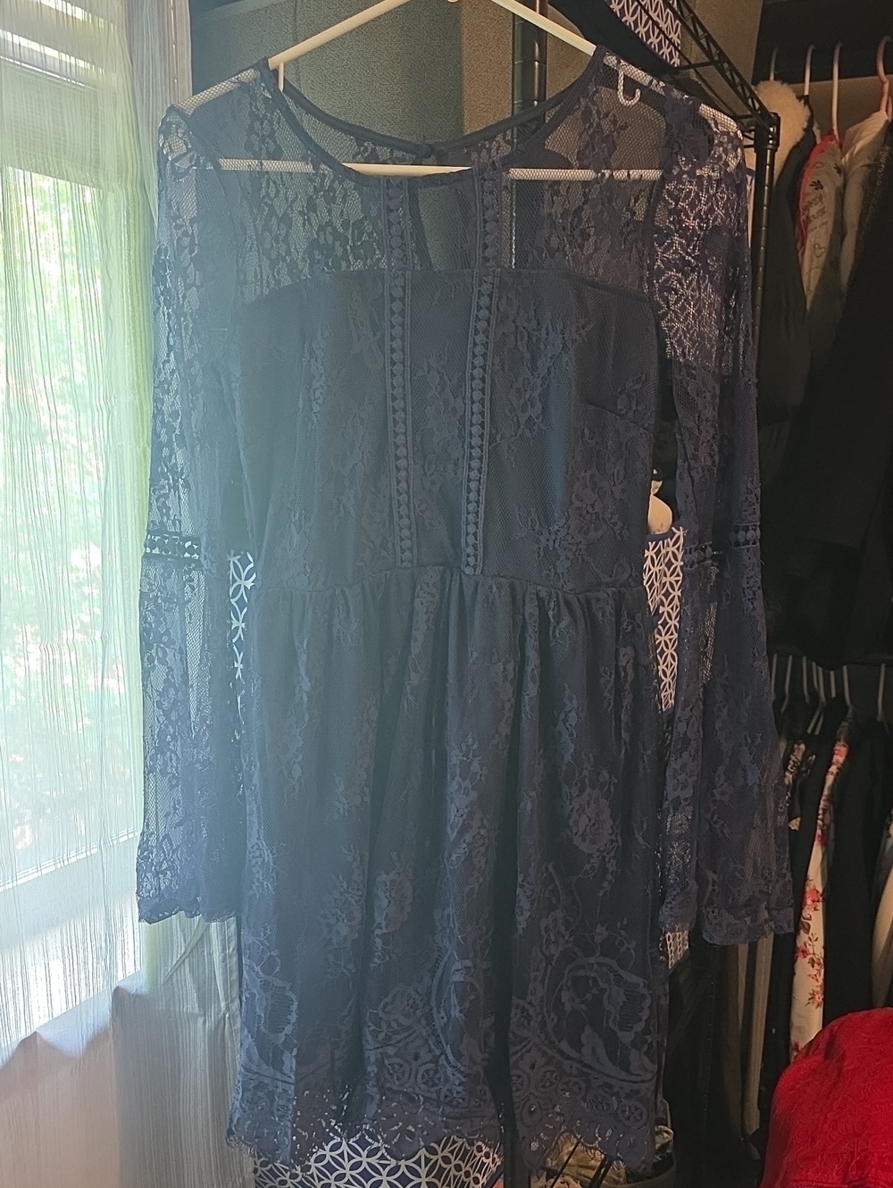 Sequin Hearts Navy Lace Long Sleeve Dress
